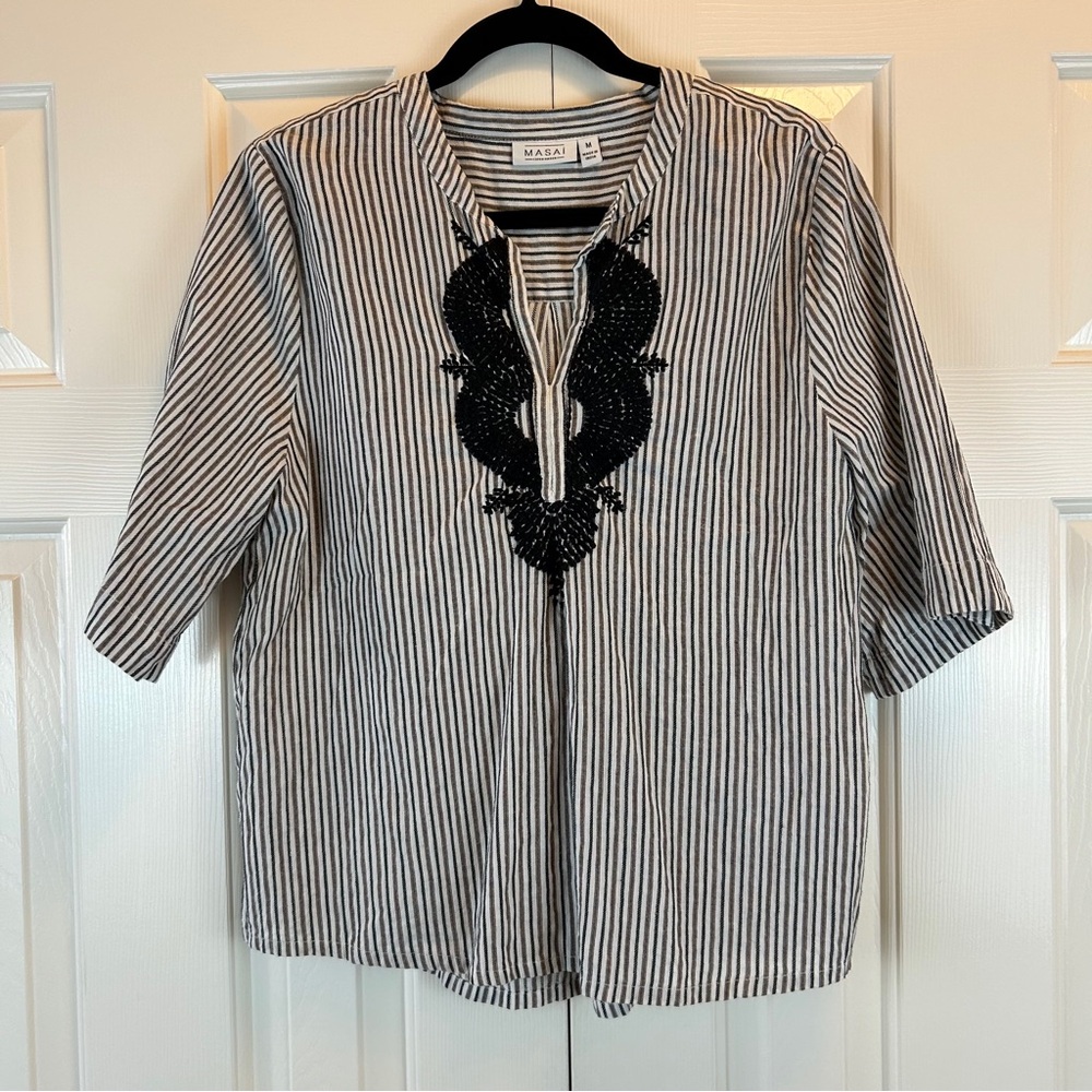 Masai Copenhagen Striped Cotton Blouse Top